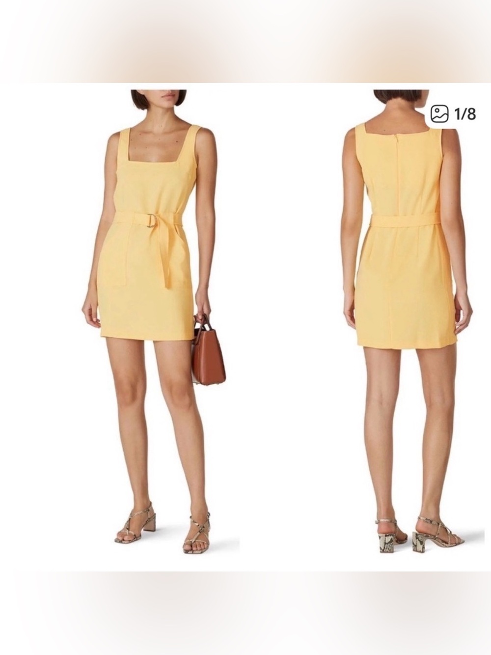 Amanda Uprichard Soft Yellow Palmer Dress Medium Belted Square Neck